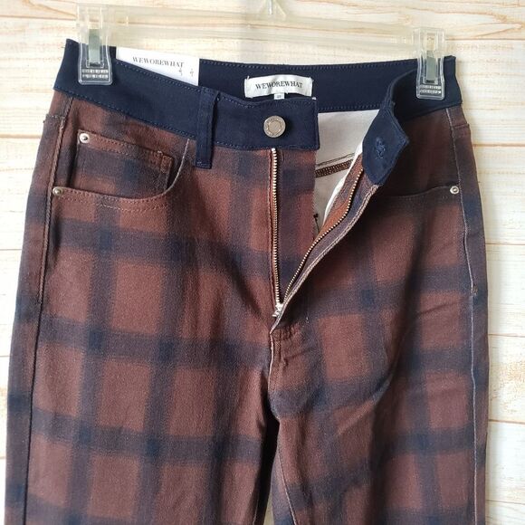 WEWOREWHAT Revolve Plaid Icon High-Rise Colorblock Jeans Size 25 Stretch Twill - Picture 8 of 12